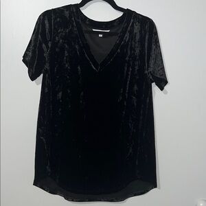 Amaryllis Black Velvet V-Neck Short Sleeve Top